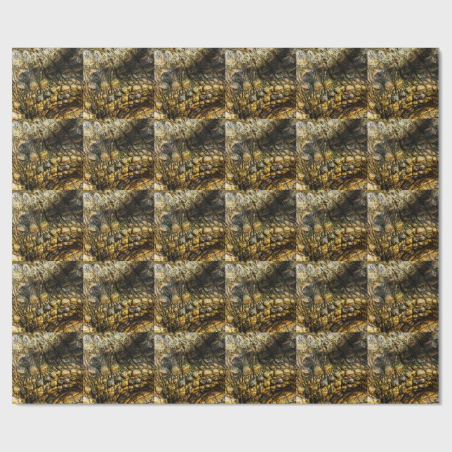 Papel De Presente Golden Crocodile Skin Texture Close Up (Aberto)