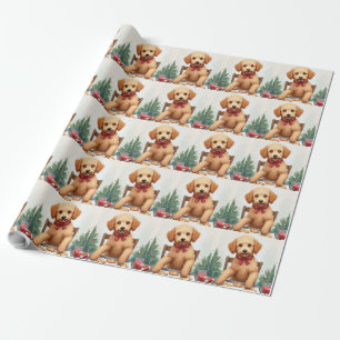 Papel De Presente Golden Doodle Decorando Biscoitos de Natal