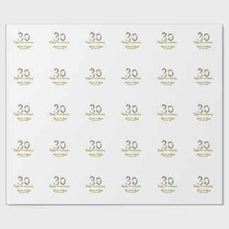 Papel De Presente Golden Metallic 30th Happy anniversary add name