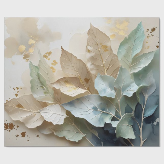 Papel De Presente Golden Mist Leaves (Aberto)