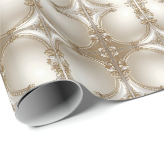 Papel De Presente Golden Ornate Frame with Pearls Wrapping Paper