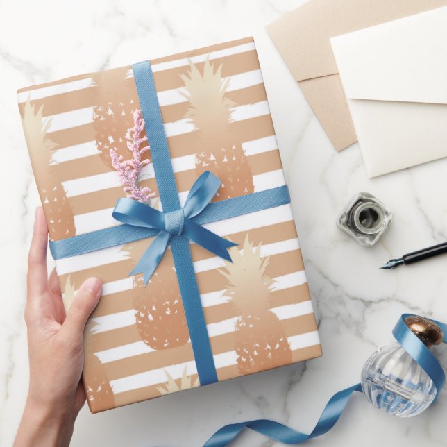 Papel De Presente Golden Pineapples Pattern (Presentear)