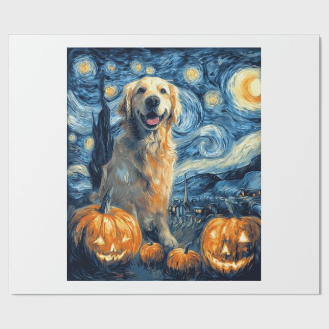 Papel De Presente Golden Retriever Abóbora Noite Estrelada Mãe de Ca (Aberto)