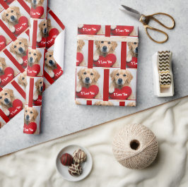 Papel De Presente Golden Retriever Com uma Almofada de Coração Verme