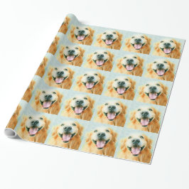 Papel De Presente Golden retriever de sorriso na aguarela