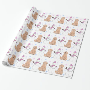 Papel De Presente Golden retriever e boneco de neve