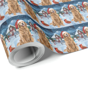 Papel De Presente Golden Retriever Terra de Encantamento Natalino Al
