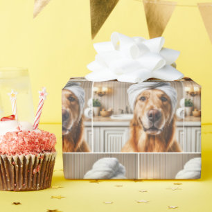 Papel De Presente Golden Retriever Vestindo uma Turbante de Toalha