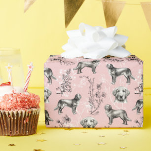 Papel De Presente Golden Retriever Wildflower Rosa Toile Vintage