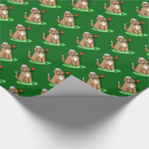 Papel De Presente Goldendoodle Dog Jogando Golfe (whmk2 vermelho)