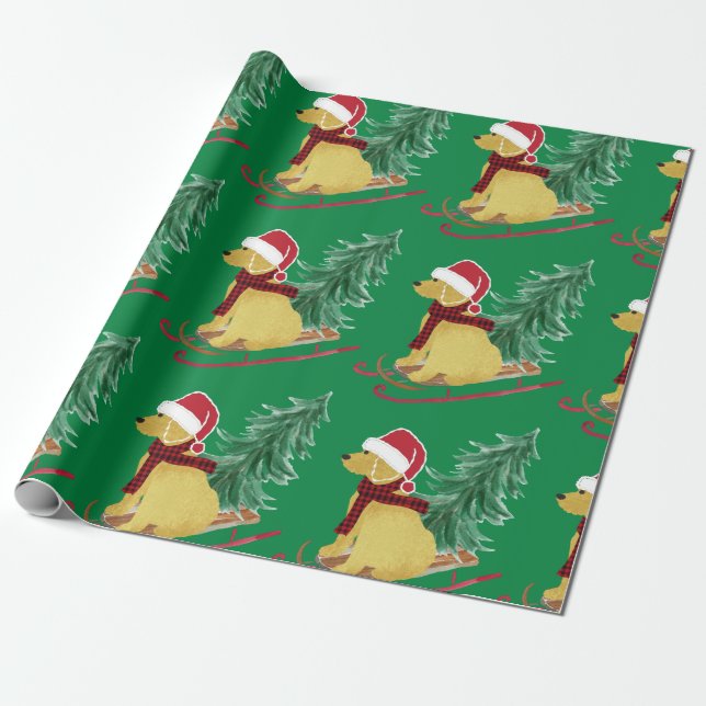 Papel De Presente Goldendoodle Natal Verde (Desenrolado)