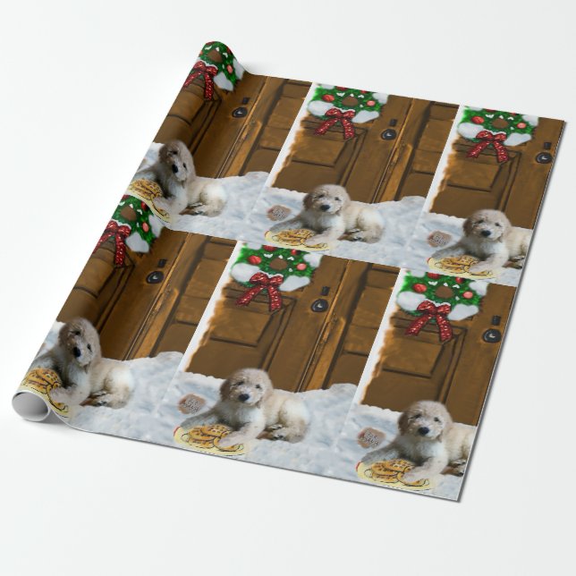 Papel De Presente Goldendoodle Puppy Natal (Desenrolado)
