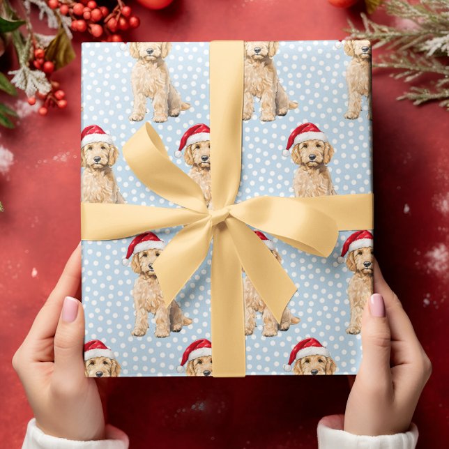 Papel De Presente Goldendoodle Watercolor no Natal (Criador carregado)