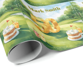 Papel De Presente Golf 50th Birthday for golfer with cake and number