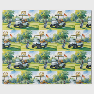 Papel De Presente Golf 60º Aniversário com Carrinho de Golfe em colo