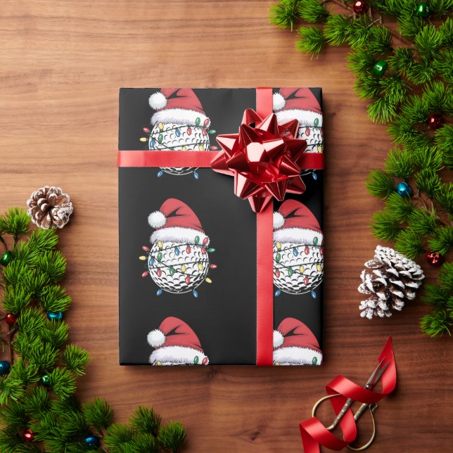Papel De Presente Golf Ball Santa Hat Natal Golfing Xmas Lights (Presente de Natal)