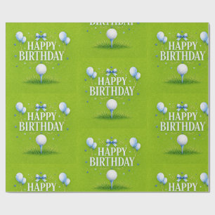 Papel De Presente Golf Feliz Aniversário para Menino Aquarela