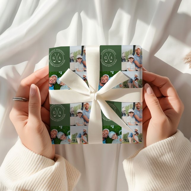 Papel De Presente Golf Personalizado Múltipla Foto Monograma Dia dos (Criador carregado)