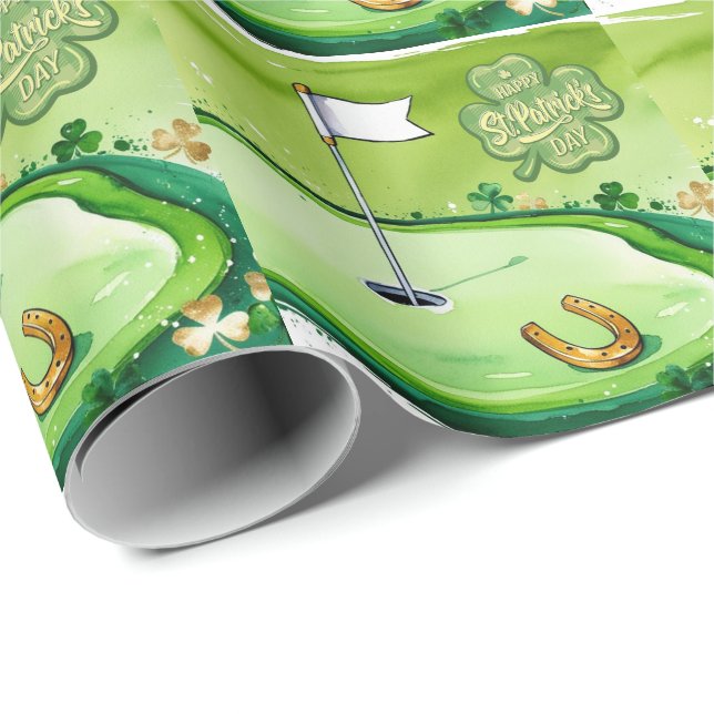 Papel De Presente Golf St. Patrick's Day para jogador de golfe aquar (Ponta do rolo)