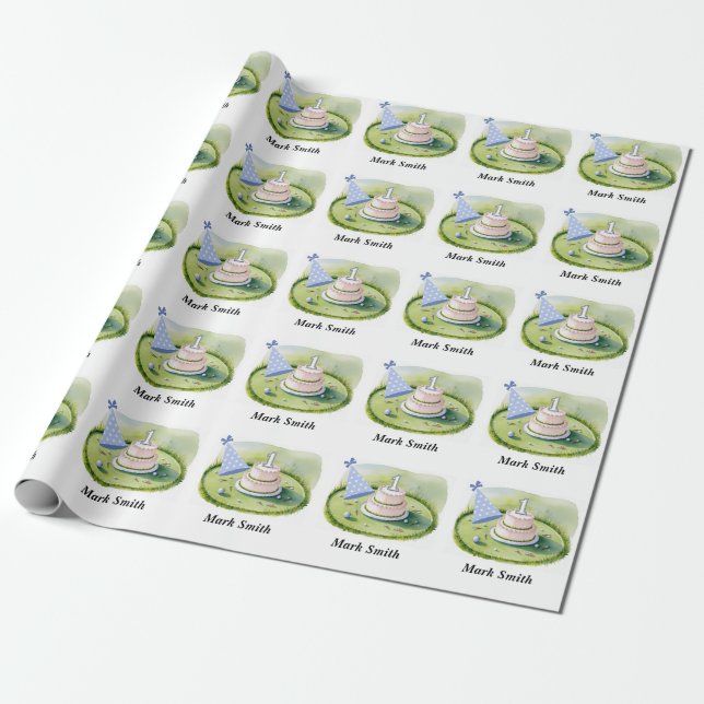 Papel De Presente Golfe de primeiro aniversario de um ano de idade c (Desenrolado)