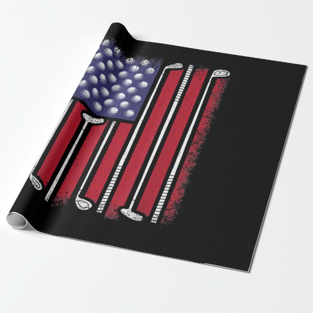 Papel De Presente Golfe Engraçado Bandeira Americana Golf Player Vin (Desenrolado)