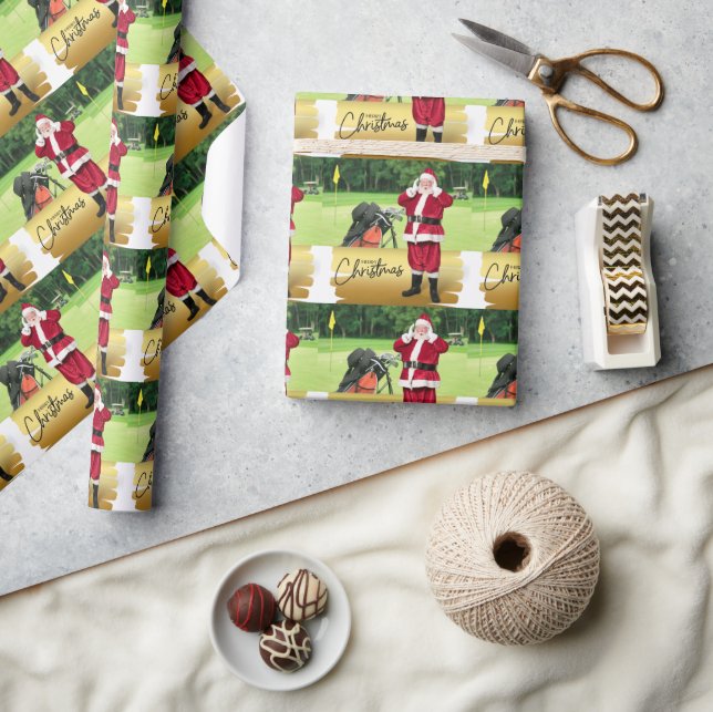 Papel De Presente Golfe Feliz Natal com Papai Noel Verde (Artesanato)