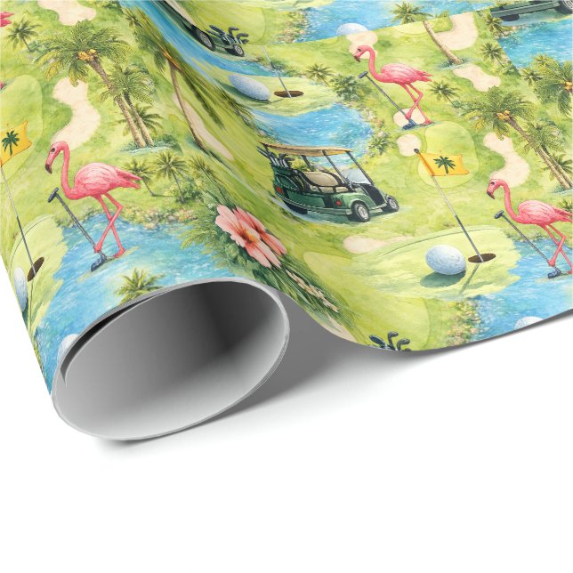 Papel De Presente Golfe Flórida temático com aposentadoria de flamin (Ponta do rolo)