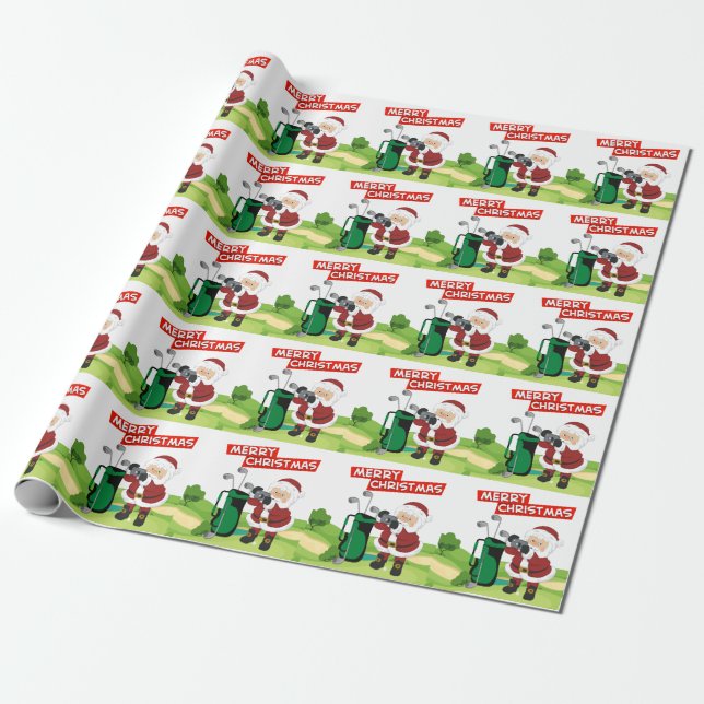 Papel De Presente Golfe Papai Noel Feliz Natal Verde (Desenrolado)