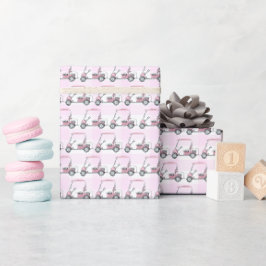 Papel De Presente Golfe Rosa De Carrinho De Golfe