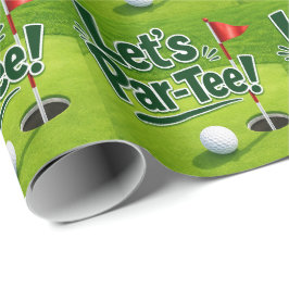 Papel De Presente Golfe Vamos Par tee com bandeira de golfe no verde