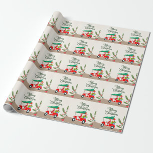Papel De Presente Golfer Santa Claus montando carrinho de golfe no N
