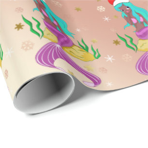 Papel De Presente Gorgeia de Natal, salmoura-de-neve, padrão dourado