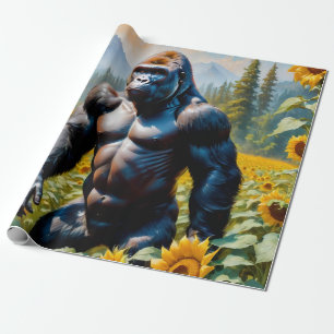 Papel De Presente Gorilla Ape Em Um Campo De Girassol
