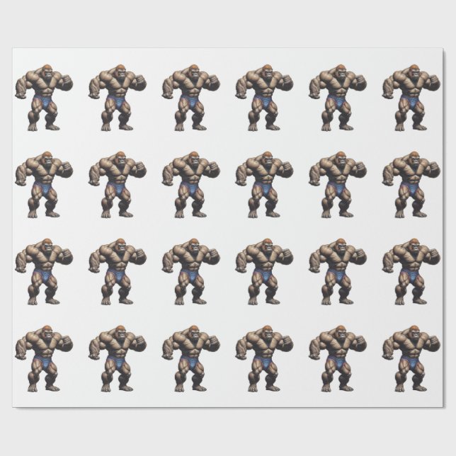 Papel De Presente Gorilla Bodybuilder Pop Art Cartoon Drawing (Aberto)