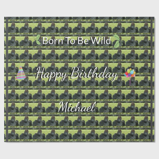 Papel De Presente Gorilla Wild Pattern Birthday Theme (Aberto)