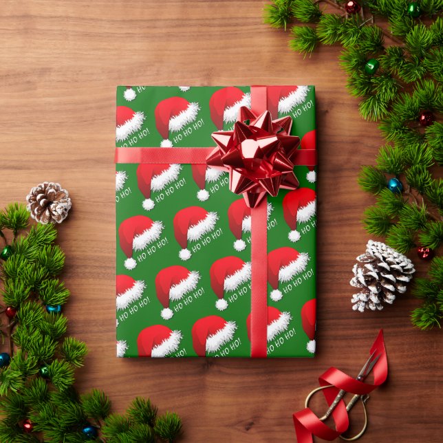 Papel De Presente Gorro Vermelho Divertido do Papai Noel HOHOHO em V (Presente de Natal)