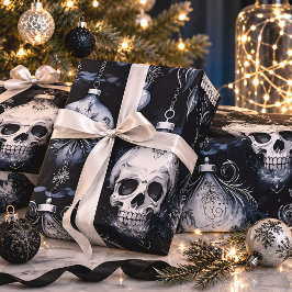 Papel De Presente Gothic Christmas Crânios Creepmas
