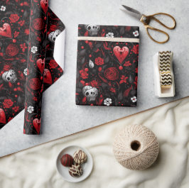Papel De Presente Gothic Red Hearts and Roses