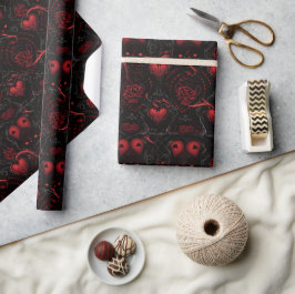 Papel De Presente Gothic Red Roses and Red Hearts