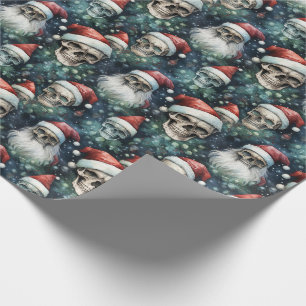 Papel De Presente Gótica Santa Hats Verde e Alternativo Vermelho Xma