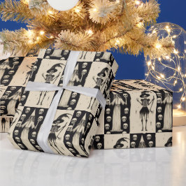 Papel De Presente Gótica Vintage Skull e Witch Checkerboard