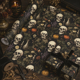 Papel De Presente Gótico Halloween de Crânios & Abóboras Botânicas