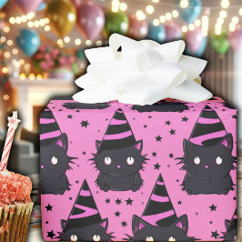 Papel De Presente Gótico Rosa Testemunha  Gatinho Preto