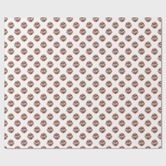 Papel De Presente Graça Floral – Cruz Seamless & Grinalda de Lírios (Aberto)