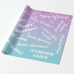Papel De Presente Gradação de Ombre Azul Roxo Feliz Aniversário