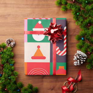 Papel De Presente Grade Colorido de Ícones de Natal em Formato de Gr