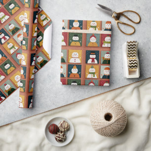 Papel De Presente Grade de Boneco de Neve Divertido em Textura de Ne