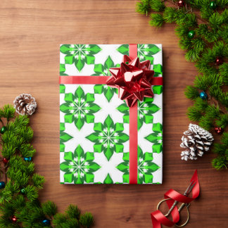 Papel De Presente ❄ Grade de Floco de Neve de Inverno Verde ❄