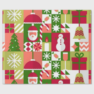 Papel De Presente Grade de Ícones de Natal Coloridos com Tema de Fér