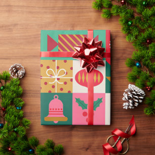 Papel De Presente Grade de Ícones de Natal Coloridos com Tema de Fér